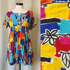 VTG 80s Funky Rainbow Flowy Mini Dress size Small